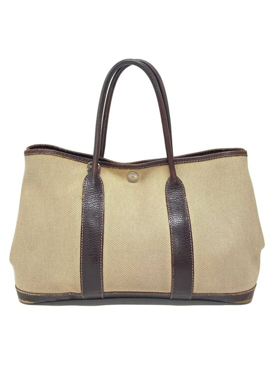 Hermes Handbags - Hermes Tote Bag Garden Party TPM Ivory Dark Brown Silver Leather